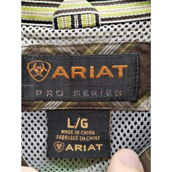 Ariat Mens Size Large Pro Series Brown Plaid Long Sleeve Button Up Classic Shirt - Picture 5 of 7